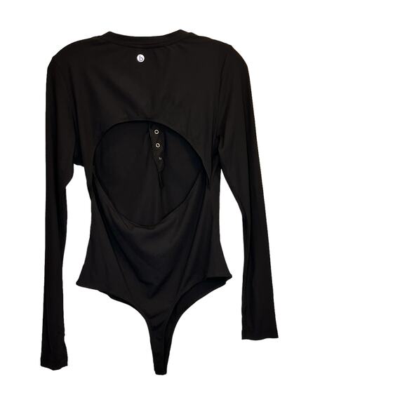 Body One Piece Body Suit Black Open Back Snap Button Large - Picture 2 of 8